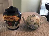 Teapot and Handpainted Vase