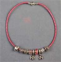 PANDORA Red Woven Leather Necklace