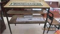 Slant top vintage draft table with tiered shelves