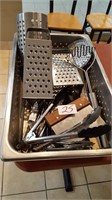 lot assorted utensils with perforated hotel pan
