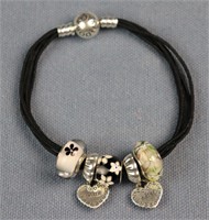 PANDORA Black Corded Charm Bracelet