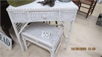 White wicker vanity and bench. Vanity is 30 T,