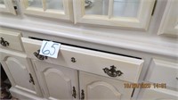 Painted ivory 4 panel dish cabinet . 84 tall