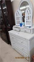 Wicker mirrored glove box dresser.