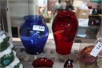 COBALT AND RUBY GLASS VASES