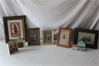 Cross-stitch framed prints & building figurines
