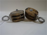 2 DOUBLE PULLEYS WITH BRASS WHEELS