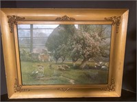 Antique framed sheep print