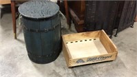 Wooden Barrel w/Lid & Grapes Crate