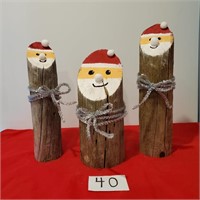 trio of Santa's wood decoration - silver belt