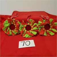 Trio of Ornaments - green and red wreaths