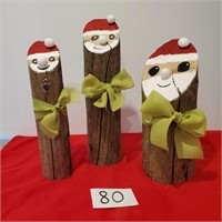 Trio of Santa's wood decoration - green belt