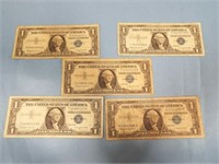 $1 Silver Certificate Series 1957 B, Qty 5