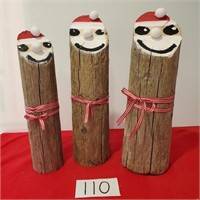 Trio of Santa's wood decoration - red & white belt