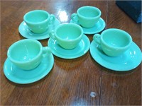 5 Fire king  jadite cup and saucers