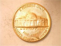 1965 Jefferson Nickel; Gold Plated