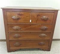 Walnut Dovetailed Chest of Drawers w/ Carved Pulls