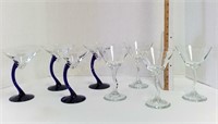 2sets-Curved Stem Glasses-Clear & Cobalt