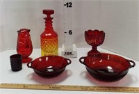 (6) Red Glass w/ Owl Fairy Lamp