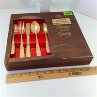 50 pc-Set For 8-Gold Plate Flatware in Box