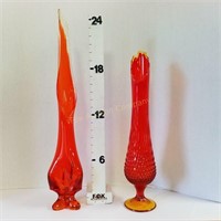 (2) Mod Glass Vases-25" & 21"