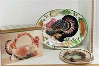 (2) Ceramic Turkey Platters & Basket