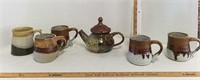 Pottery Teapot w/(5) Mugs
