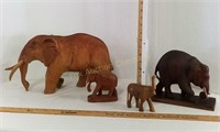 (4) Carved Wood Elephants