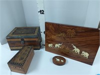 (2) Wooden Boxes, Inlaid Decorative Wall Hanging