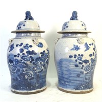 PAIR OF VINTAGE CHINESE PORCELAIN TEMPLE JARS