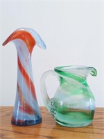 Art Glass Vase 6.5" and Art Glass Pitcher 4" -