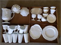 Milk Glass Grapevine Set : Cups, Plates, Pitcher,