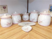 Pink Floral Cannisters and Spoon Rests (no
