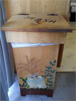 Wood Hand Painted Trash Bin 15" x 15" x 28"