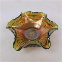 Beautiful 6" ruffled edge carnival glass bowl