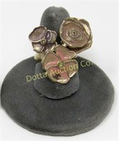 AUTHENTIC CHANEL RING WITH FLORAL DECOR.,