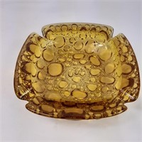 Vintage amber yellow bubble glass ashtray