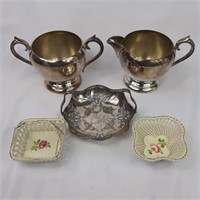Silver plate and porcelain basket lot