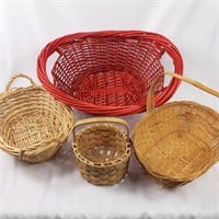 Large red wicker basket plus 3 more