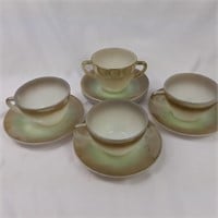 Vtg Federal Glass Gold fade cups and saucers