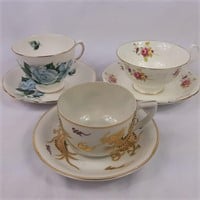 Trio of vintage tea cup and saucer sets