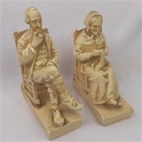 Vintage man and woman chalkware bookends