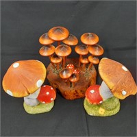 Merry merry mushroom time - wood and chalkware