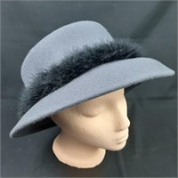 Wool felt ladies hat with fuzzy band