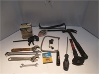 LOT; PRY BAR; ADJUSTABLE WRENCHES; MISC