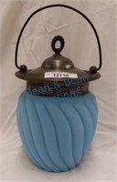 Victorian blue satin glass biscuit jar