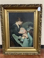 19th C. Painting of Mother Holding Sleeping Baby