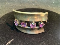 Sterling Silver Cuff Bracelet w/ Purple Gem Stones