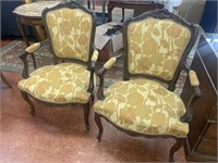 2 French Style Carved Arm Chairs, 31"h x 26"w