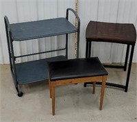 Fold up serving table, stool, metal leg end stand